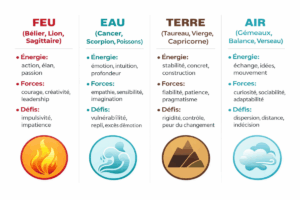 Illustration symbolique montrant la compatibilité astrologique comme un outil de guidance relationnelle, basée sur les besoins émotionnels et le dialogue.