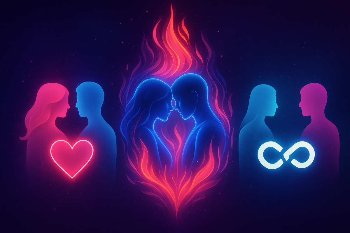 Illustration mystique représentant une connexion d’âme, énergie lumineuse et lien spirituel.